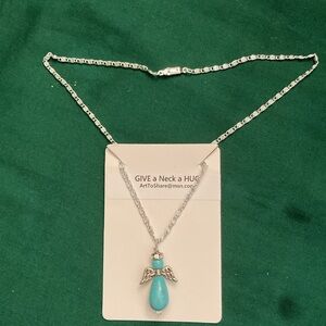 Handcrafted Angel Pendant NECKLACE with Rhinestone Halo, NWT